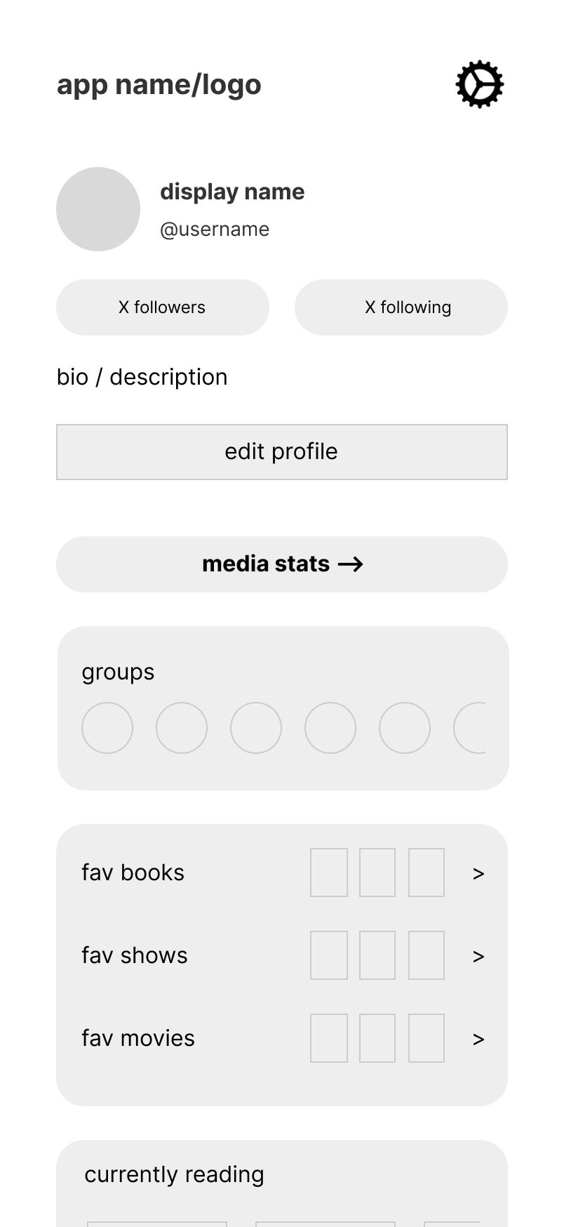 Initial lo-fi wireframe for the Profile page