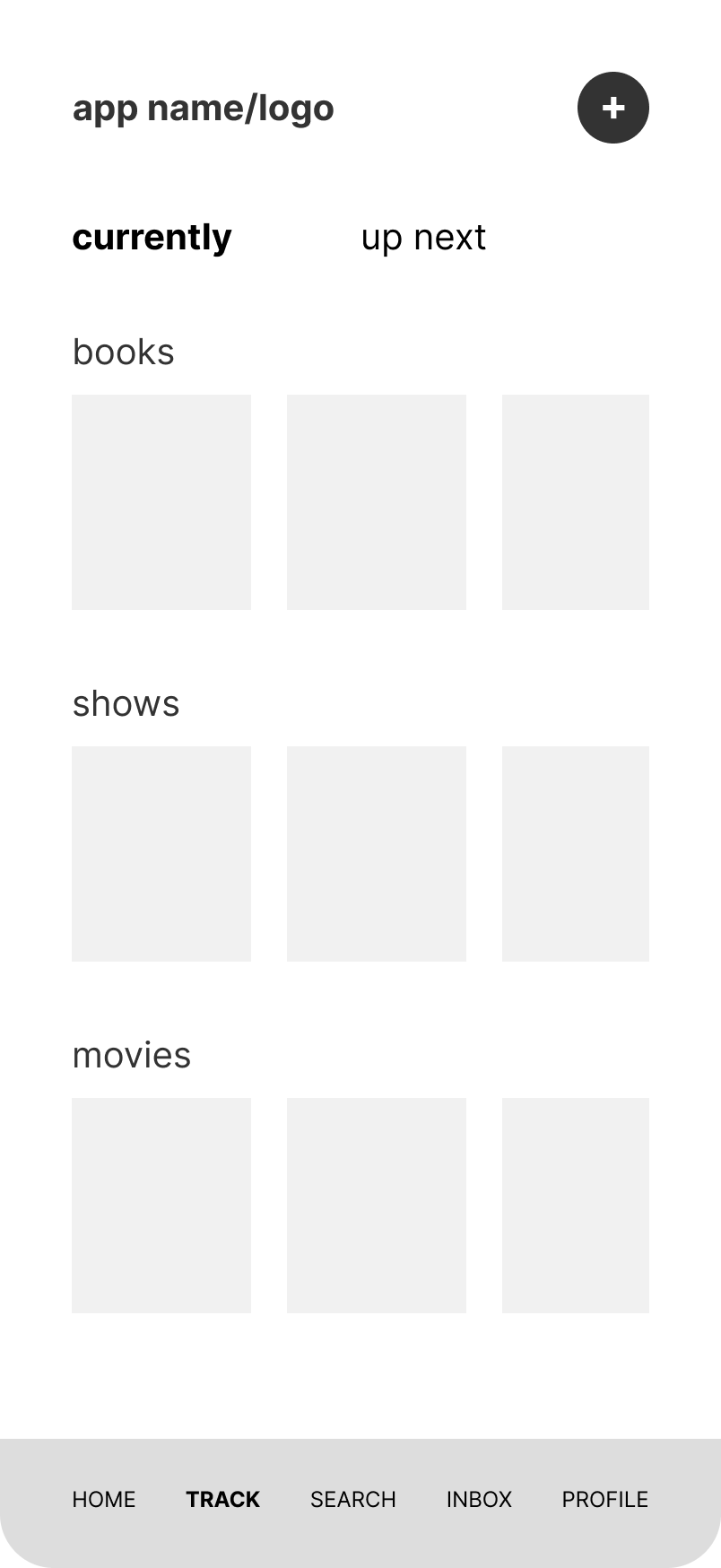 Initial lo-fi wireframe for the Shelf page