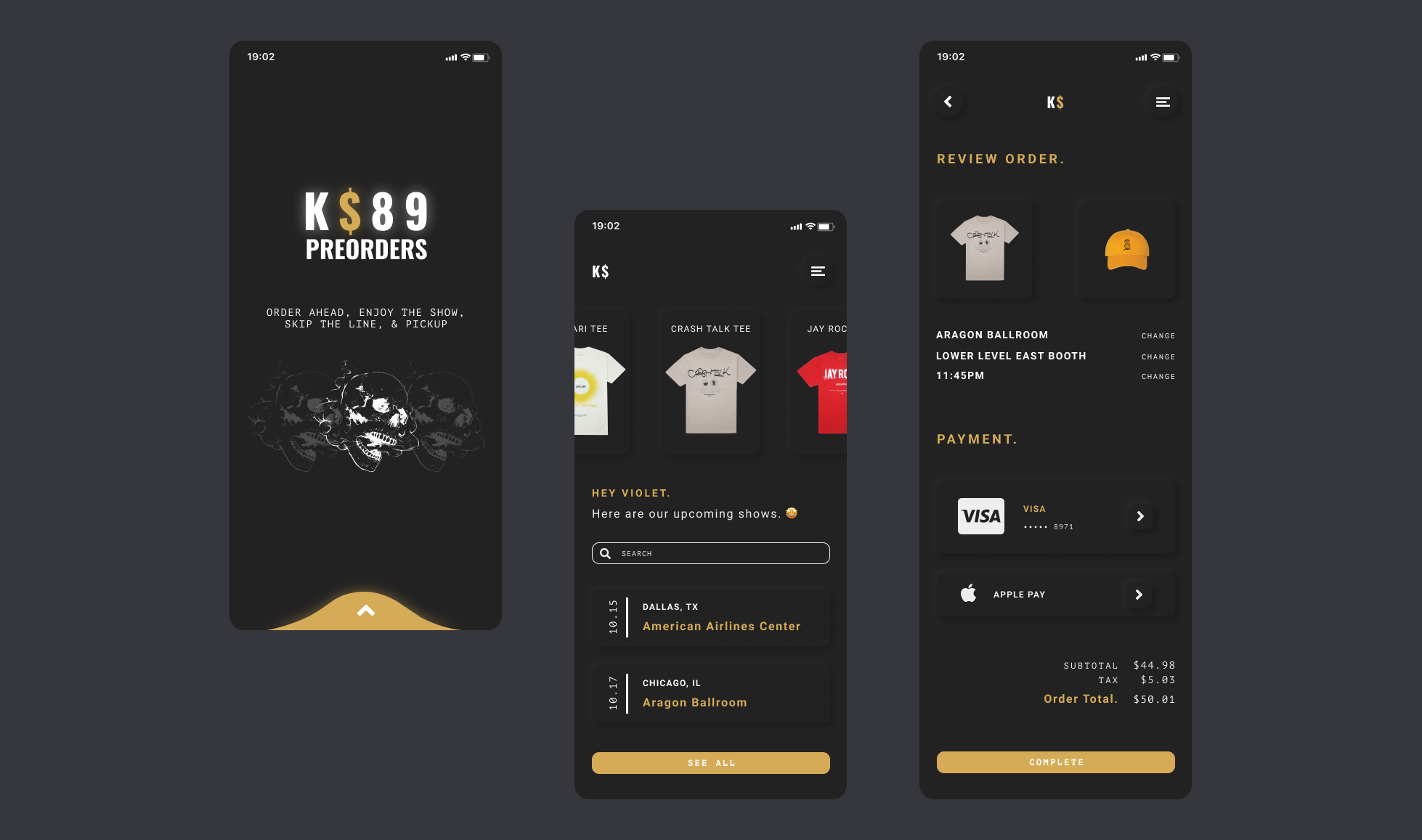 K$Merch App Screens