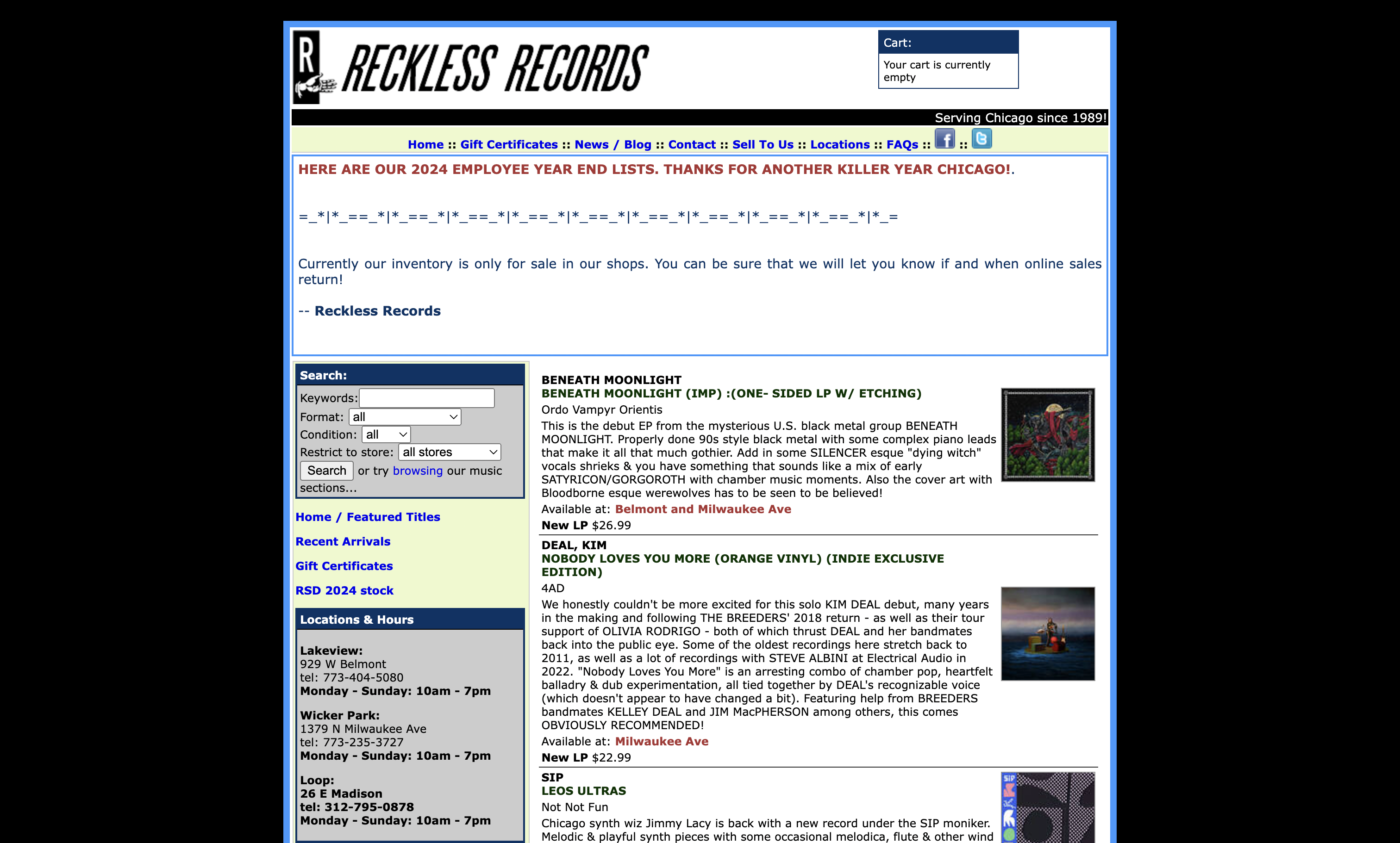 One of Reckless Records' websites